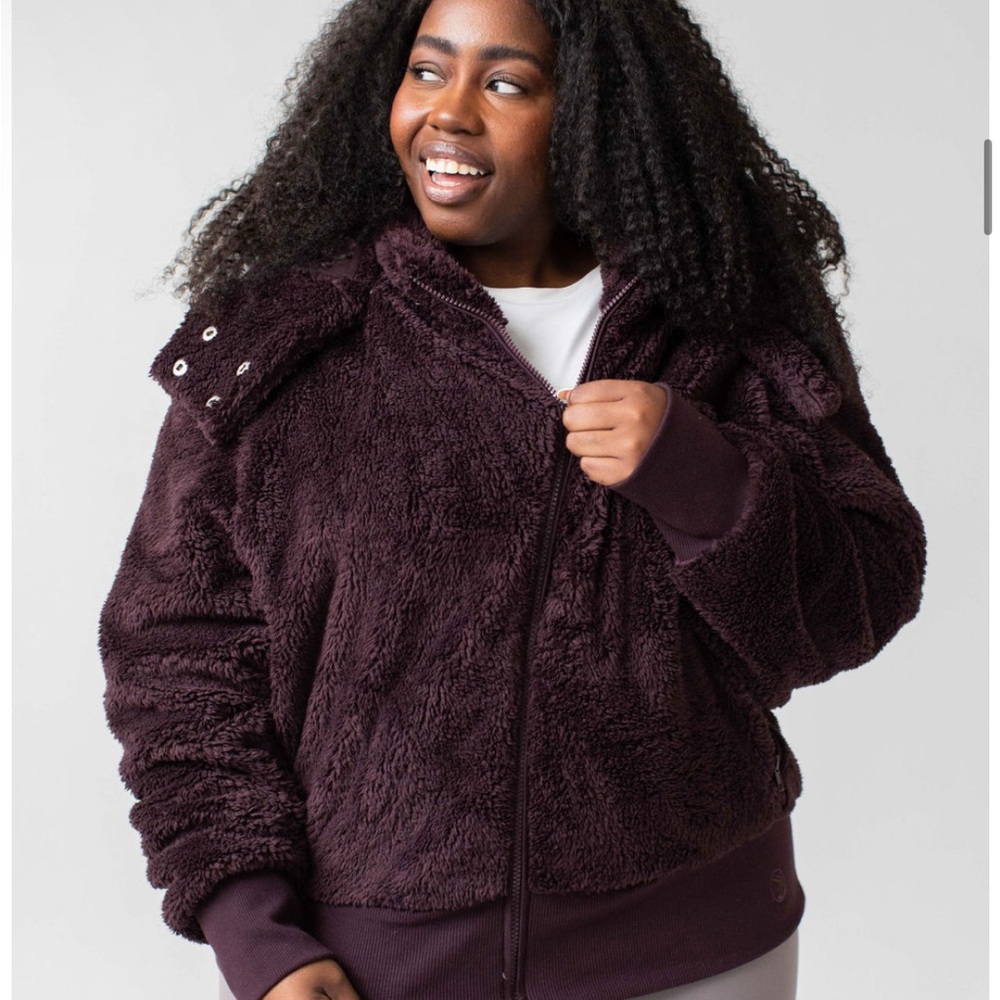 Savvi Amy Sherpa Jacket with Hood, Size Medium, Color Eggplant - Picture 8 of 13